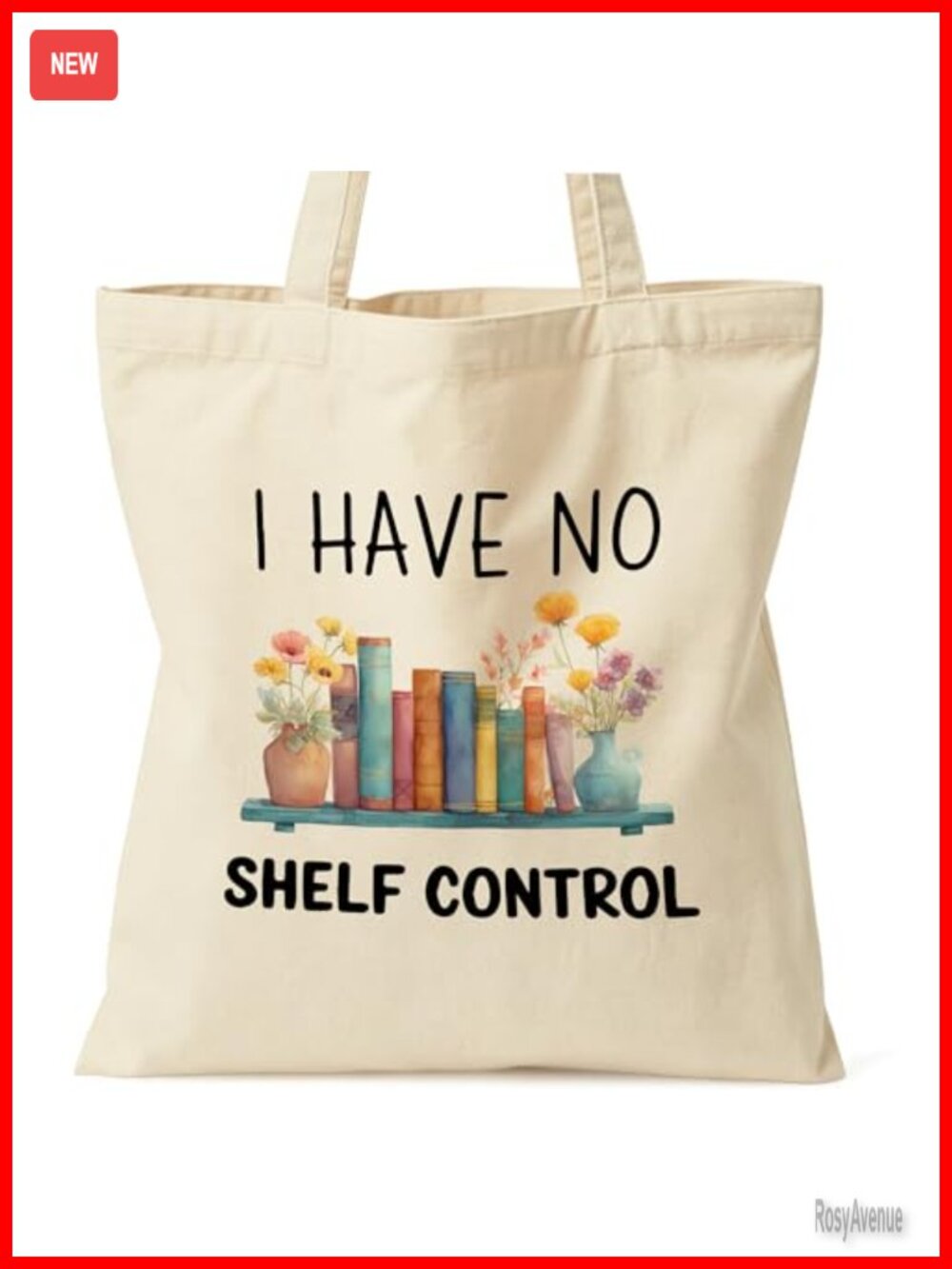 Canvas Tote Bag Book Lover Women Shopping Work Travel Inner Pocket